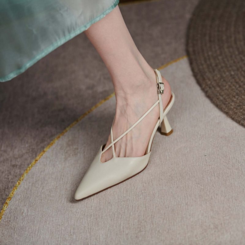 Vika Lædersandal Med Spids Tå Til Kvinder - Beige