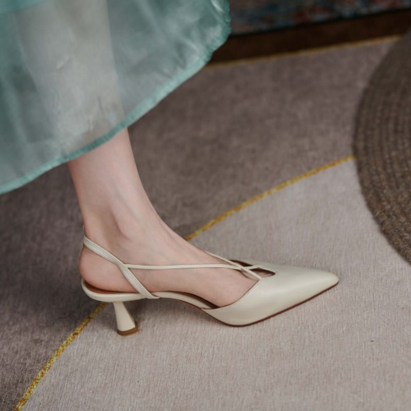 Vika Lædersandal Med Spids Tå Til Kvinder - Beige