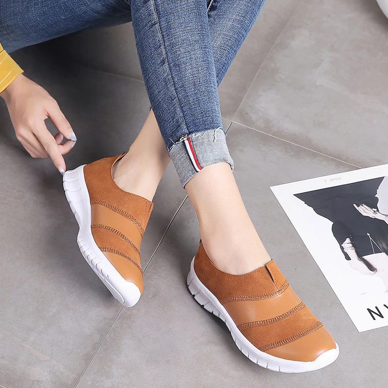 Yusuf Dame Loafer Slip-on Læder Fall Fashion Flade Sko - Brun