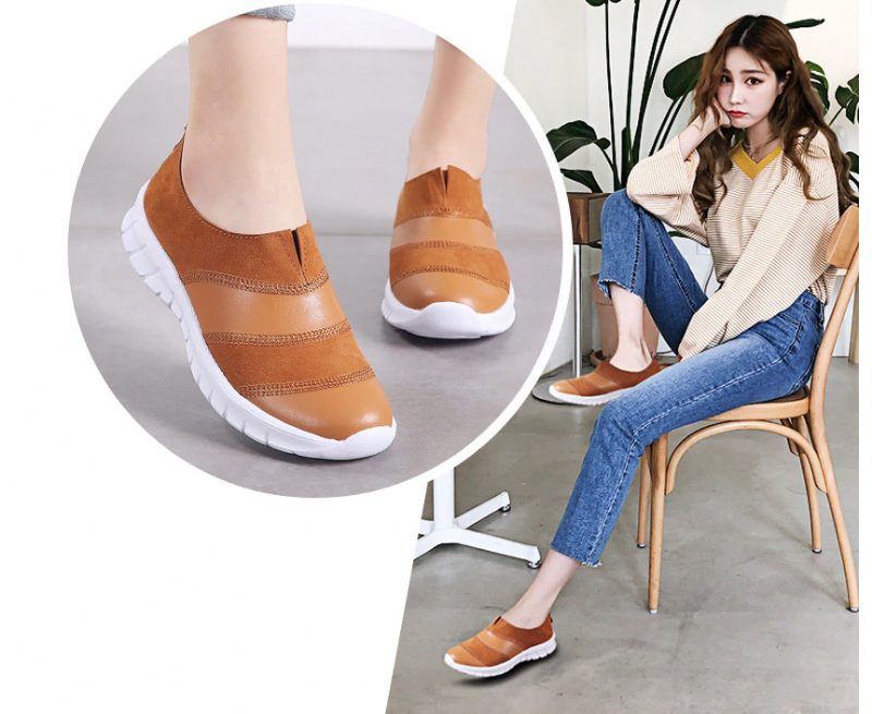 Yusuf Dame Loafer Slip-on Læder Fall Fashion Flade Sko - Brun