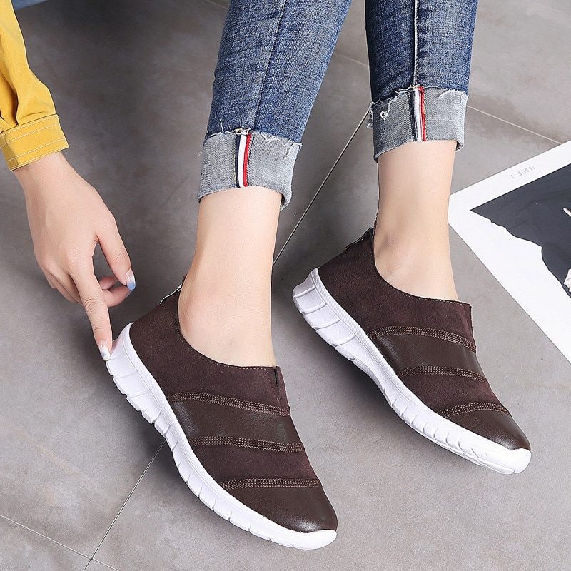 Yusuf Dame Loafer Slip-on Læder Fall Fashion Flade Sko - Brun