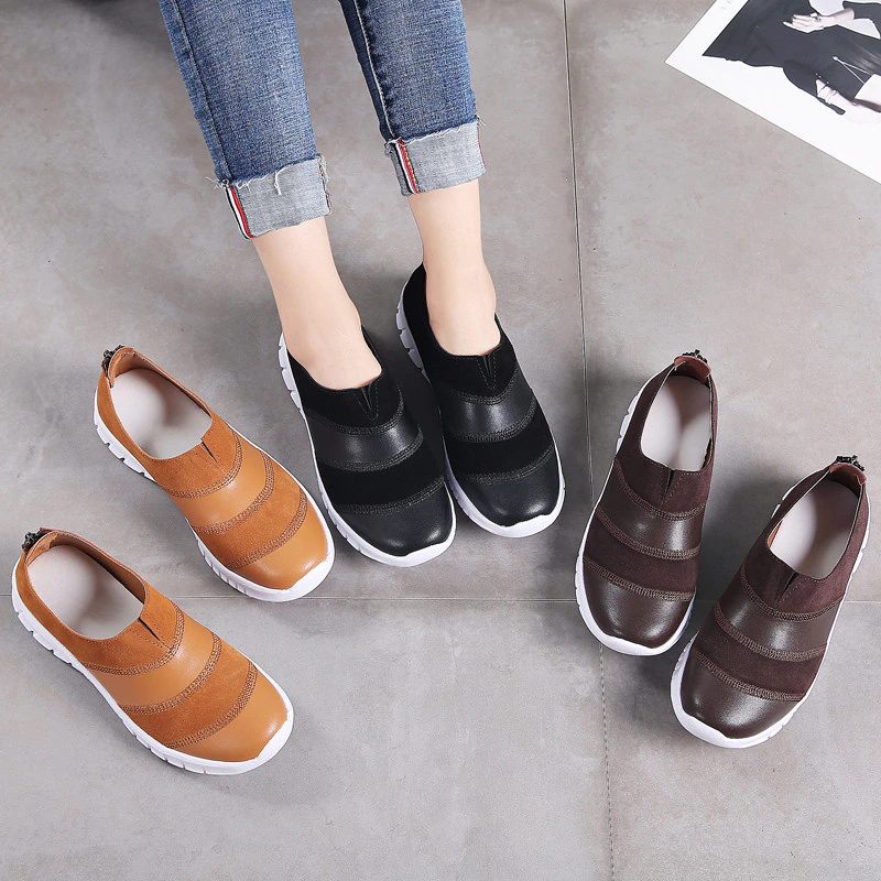 Yusuf Dame Loafer Slip-on Læder Fall Fashion Flat Black Sko - Brun